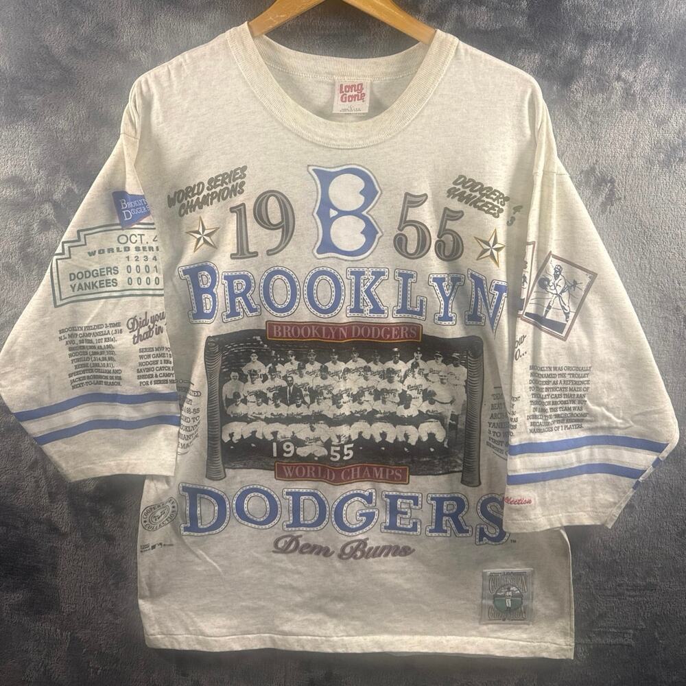 NOS VTG 1993 Long Gone Brooklyn Dodgers AOP Graphic Single Stitch T-Shirt Large